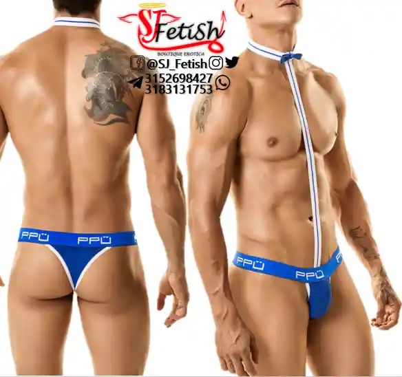 Tanga Masculina Talla S Con Corbatin Azul Ppu 0956