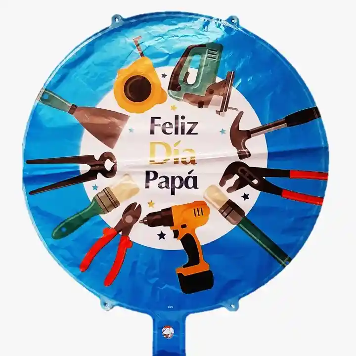 Globo Metalizado Redondo Feliz Dia Papá Herramientas 45 Cm (18") - Feliz Dia Papá