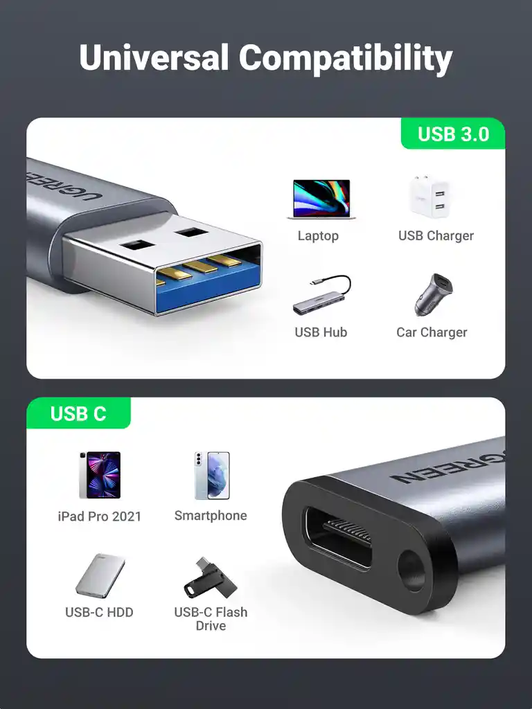 Convertidor De Usb A Usb Tipo C 3.0 Ugreen 50533 #904424616