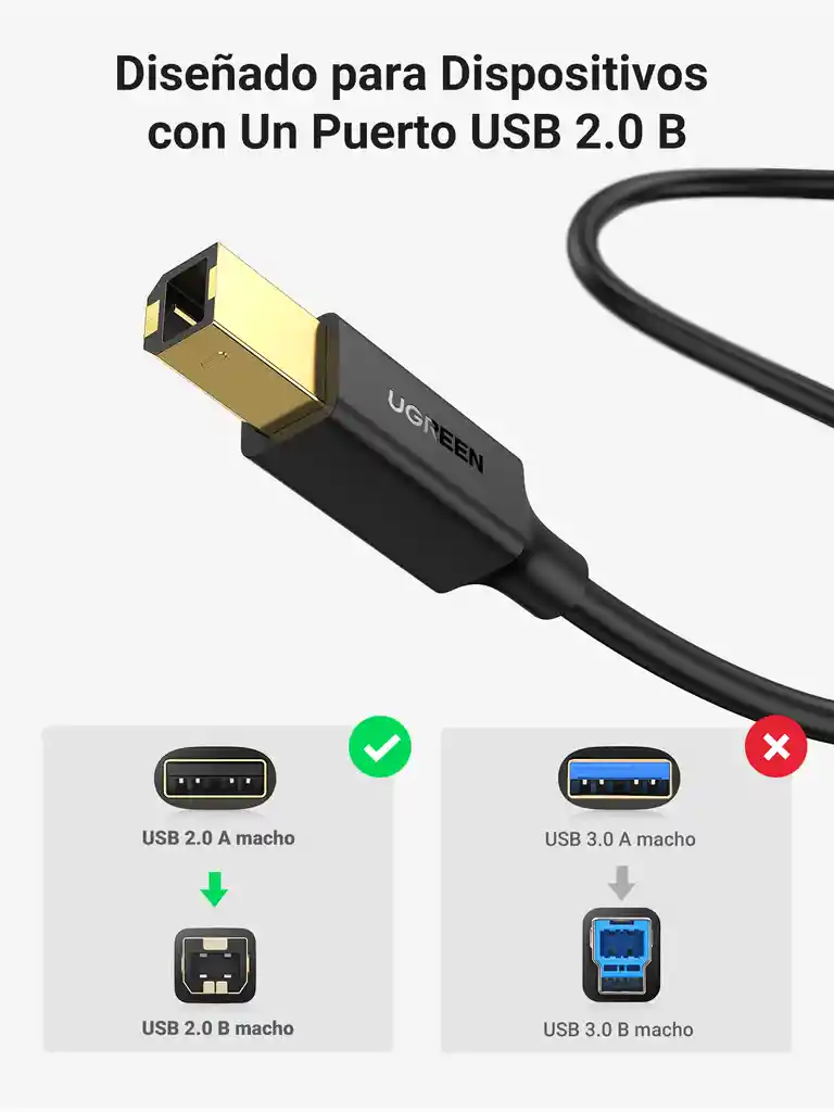 Cable De Escáner De Impresora Usb 2.0 1.5mt Ugreen 10350