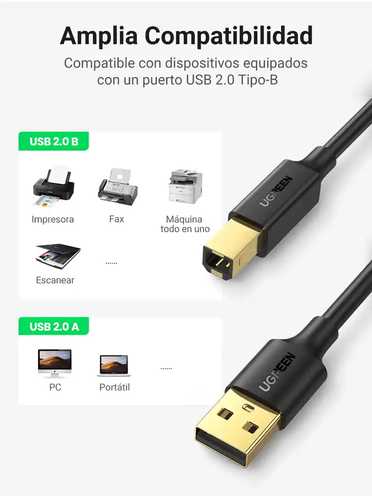 Cable De Escáner De Impresora Usb 2.0 1.5mt Ugreen 10350