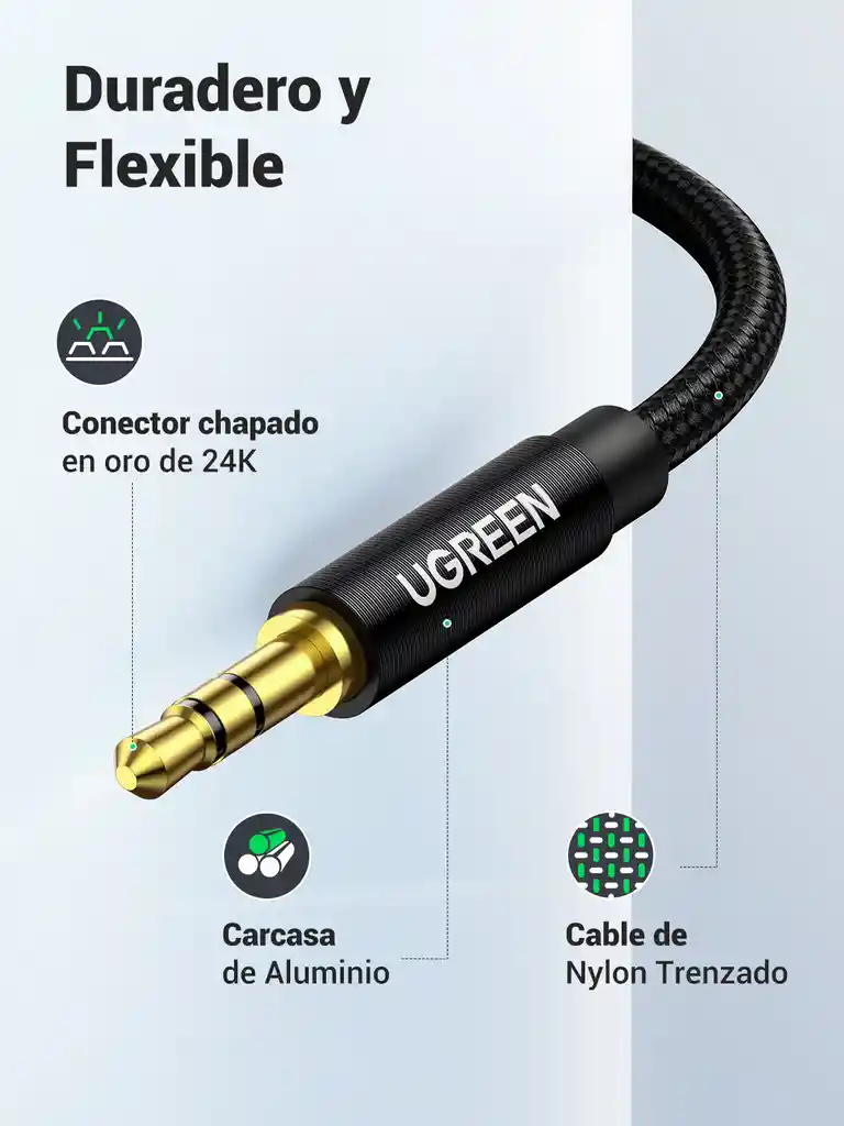 Cable Auxiliar Audio Jack 3,5mm Macho A Macho Ugreen 50363