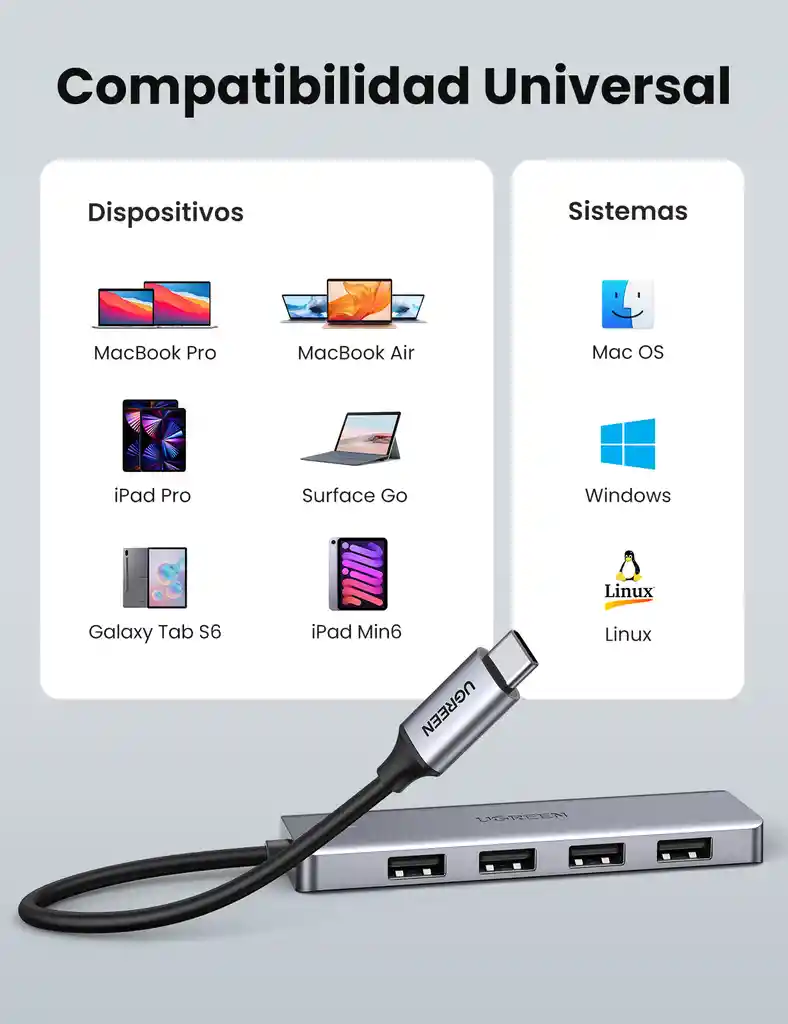 Adaptador Tipo C A 4 Puertos Usb Ugreen 70336