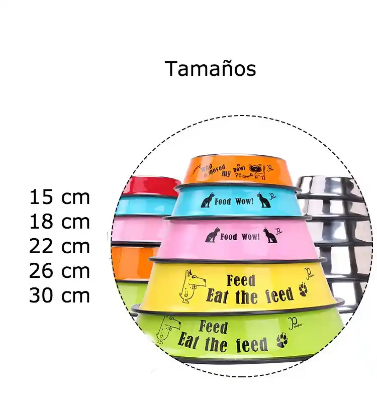 Comedero En Acero Inoxidable Con Color Y Dibujos - 26 Cms