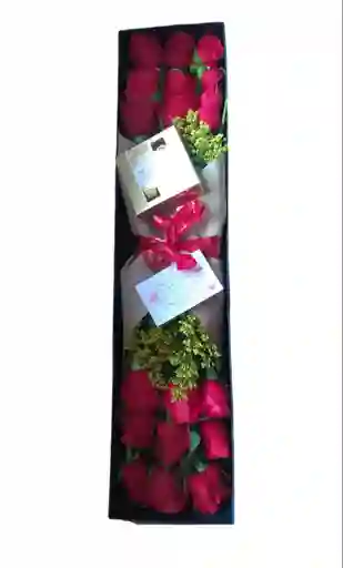 Caja De 18 Rosas Y Chocolate Ferrero X4