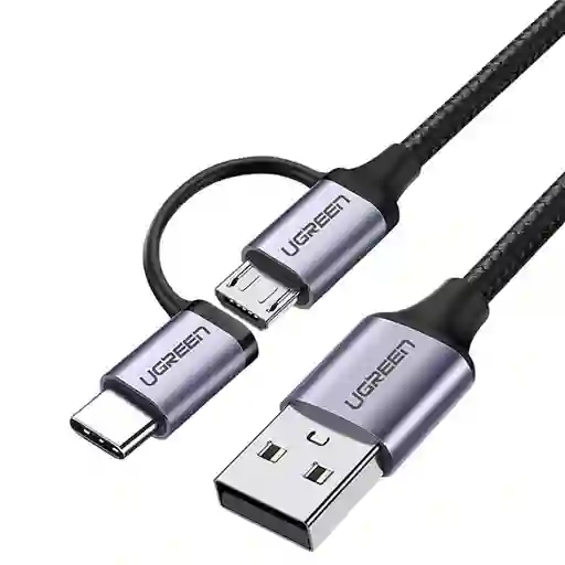 Cable Usb 2.0 A Micro Usb + Usb-c Macho 3a 1mt Ugreen 30875