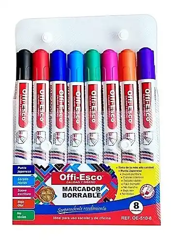 Marcador Borrable Paquete X 8 Colores Offi Esco Oe-510-8