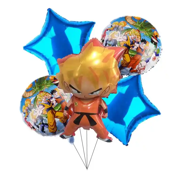 Set De Globos Metalizados Dragon Ball Z Decoración X5