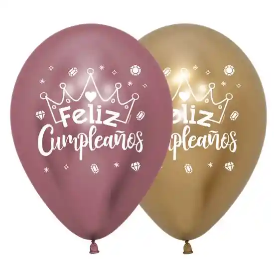 R-12 Globos Bombas Reflex Redondas Metal Feliz Cumpleaños Coronas Surt X 12