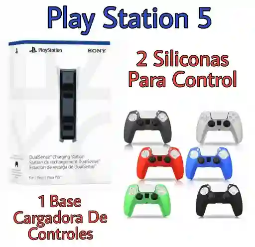 Base Cargadora De Controles + 2 Fundas Protectoras Para Control De Ps5