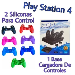 Ps4 Base Cargadora De Controles + 2 Fundas Protectoras Para Control De