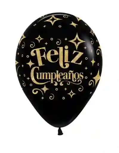 R-12 Globos Bombas Inf Feliz Cumpleaños Diamantes Escarchadas Doradas Negro