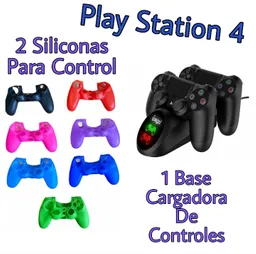 Ps4 Base Cargadora De Controles + 2 Fundas Protectoras Para Control De