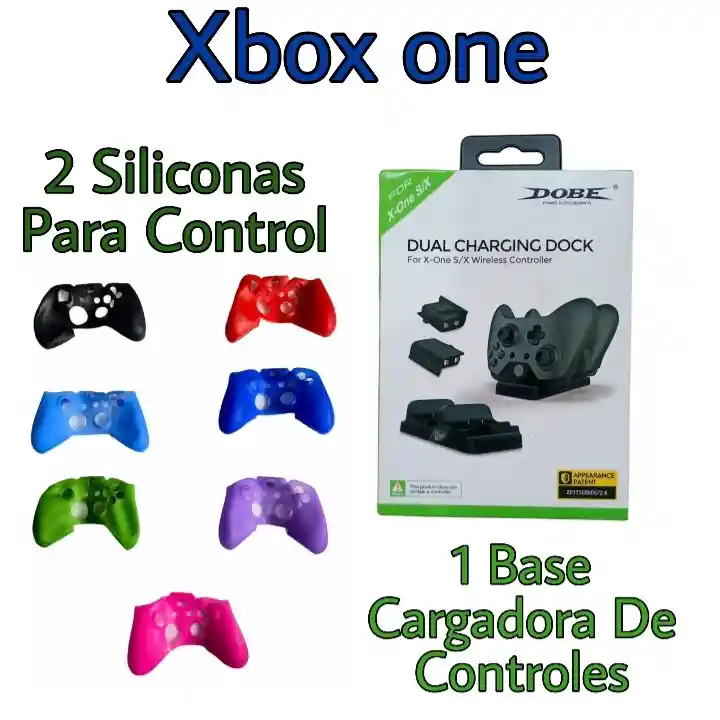 Base Cargadora De Controles + 2 Fundas Protectoras Para Control De Xbox One