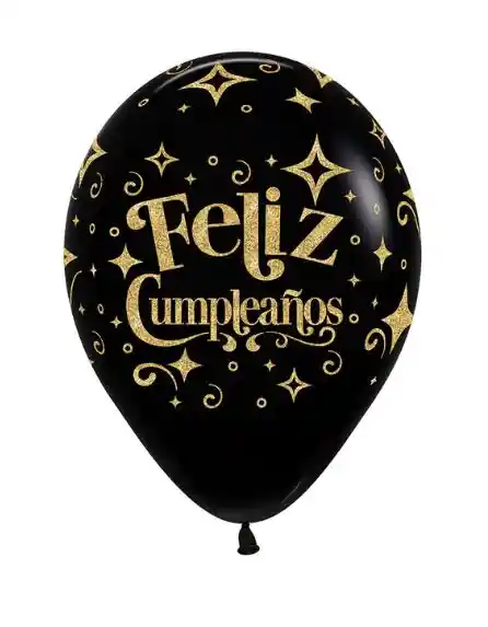 R-12 Globos Bombas Inf Feliz Cumpleaños Diamantes Escarchadas Doradas Negro