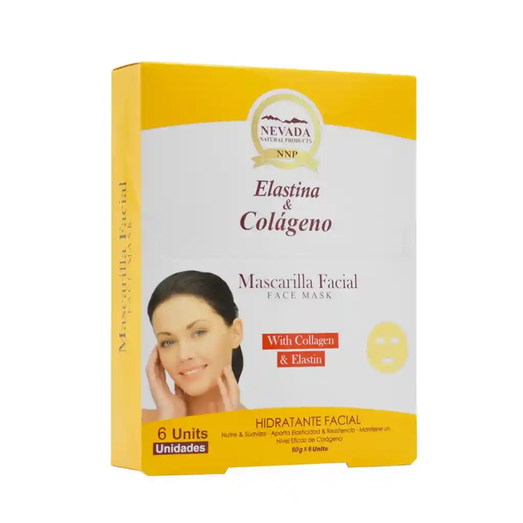 Nevada Mascarilla Facial Elastina Y Colágeno Hidratante Nutre Suaviza La Piel 60 G X 6 Unidades