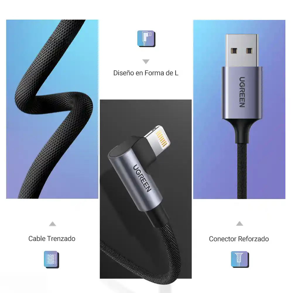 Cable Lightning A Usb 2.0 Ángulo De 90° 1mt Ugreen 60521