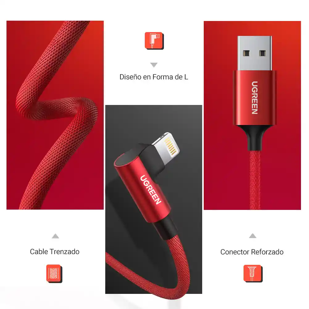 Cable Lightning A Usb 2.0 Ángulo De 90° 1mt Ugreen 60555