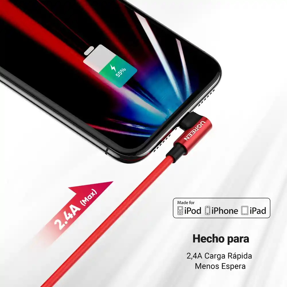 Cable Lightning A Usb 2.0 Ángulo De 90° 1mt Ugreen 60555
