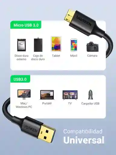 Cable Micro Usb 3.0 A Usb-a De Disco Duro 1mt Ugreen 10841