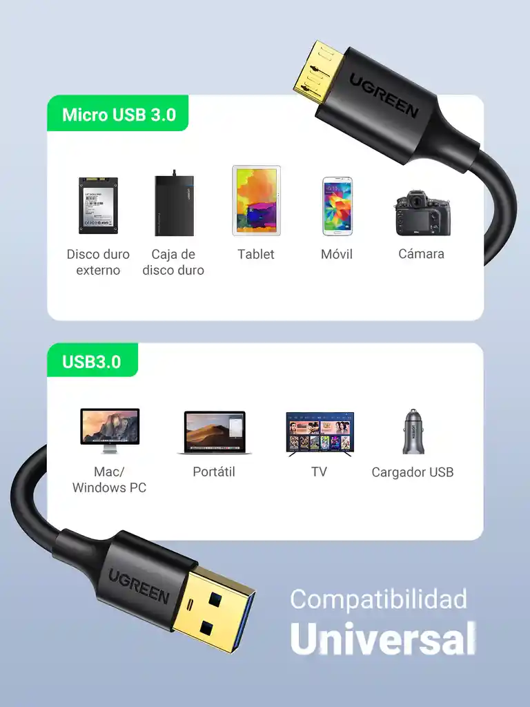 Cable Micro Usb 3.0 A Usb-a De Disco Duro 1mt Ugreen 10841