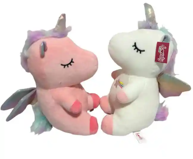 Peluche Unicornio Blanco Y Rosado