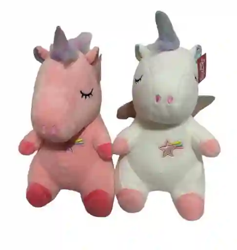 Peluche Unicornio Blanco Y Rosado