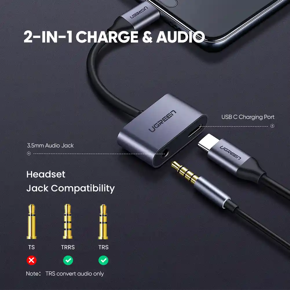 Adaptador Auriculares Usb Tipo C A 3.5mm Jack Ugreen 50596