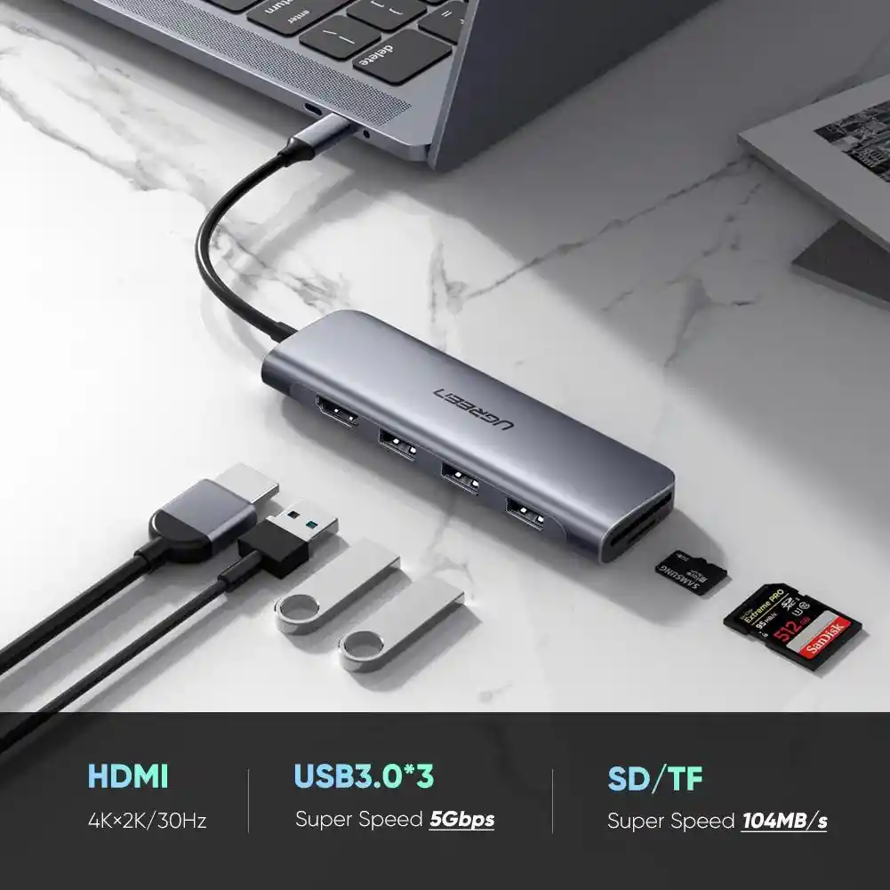 Adaptador Usb Tipo C 6 En 1 Con 4k Hdmi Ugreen 70410