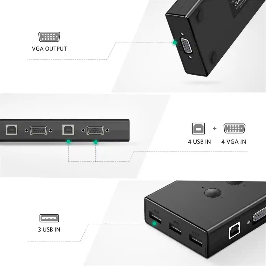 Kvm Conmutador Vga Usb De 4 Entradas Y 1 Salida Ugreen 50280