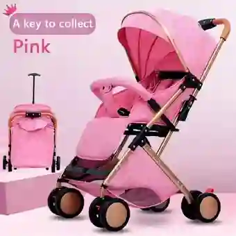 Coche Para Bebe Paseador Tipo Maleta + Toldillo Rosa 609-1