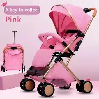 Coche Para Bebe Paseador Tipo Maleta + Toldillo Rosa 609-1
