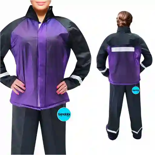 Impermeable Para Moto Tres Piezas Con Botas Traje Reflectivo Morado