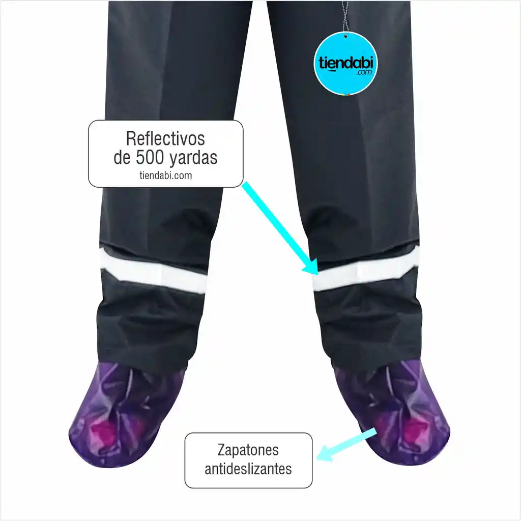 Impermeable Para Moto Tres Piezas Con Botas Traje Reflectivo Morado