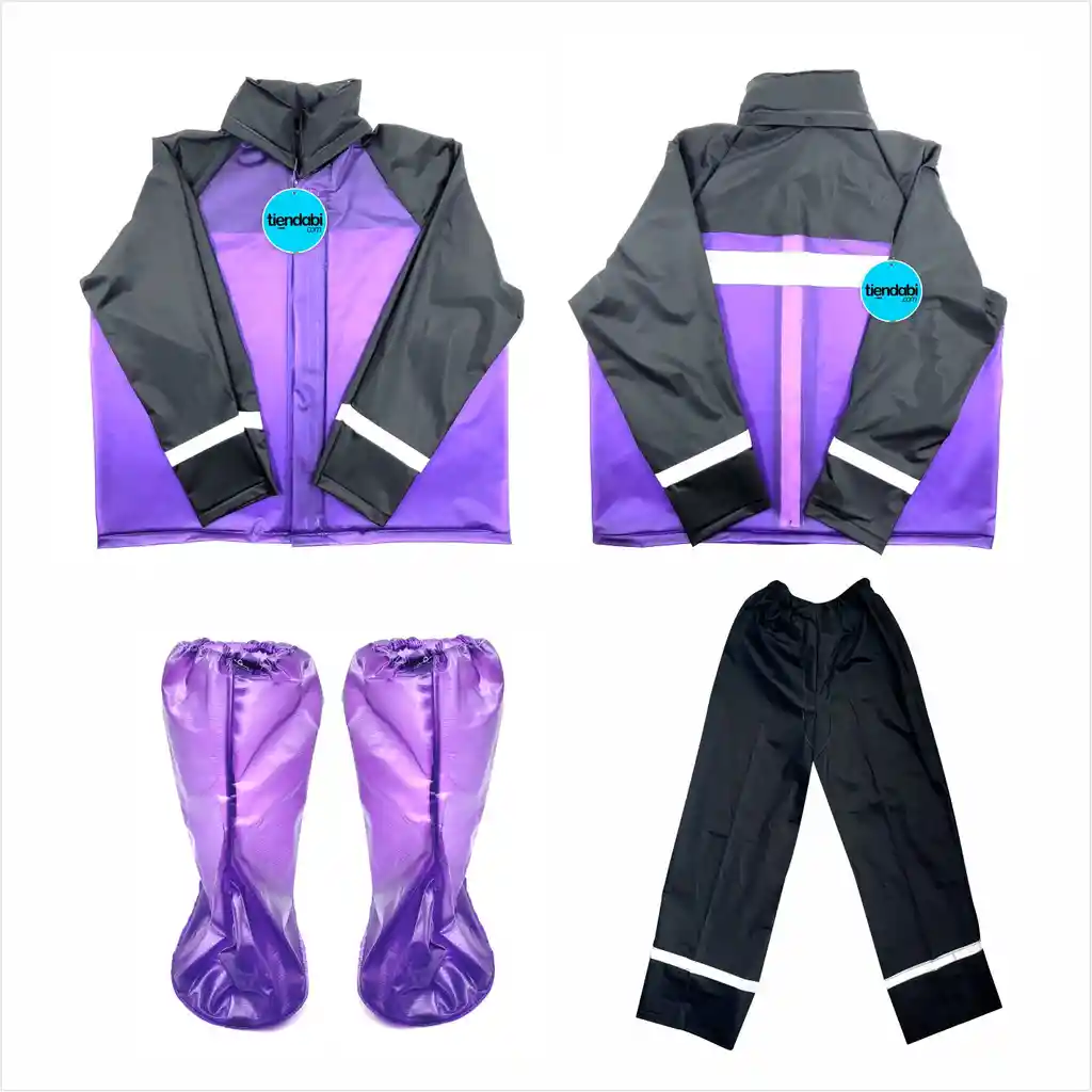 Impermeable Para Moto Tres Piezas Con Botas Traje Reflectivo Morado