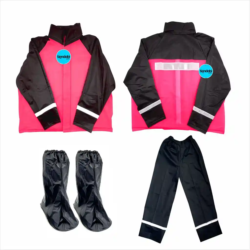 Impermeable Para Moto Tres Piezas Con Botas Traje Reflectivo Rosado