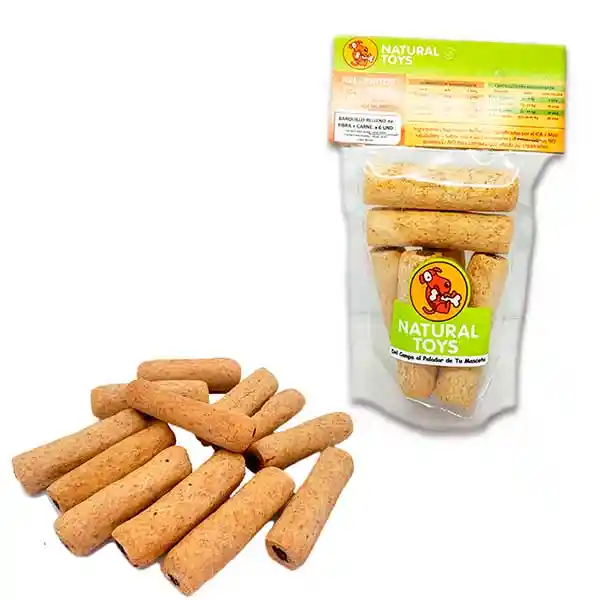 Natural Barquillo De Fibra Relleno De Carne Deshidratada(Para Perros) 80 Gr