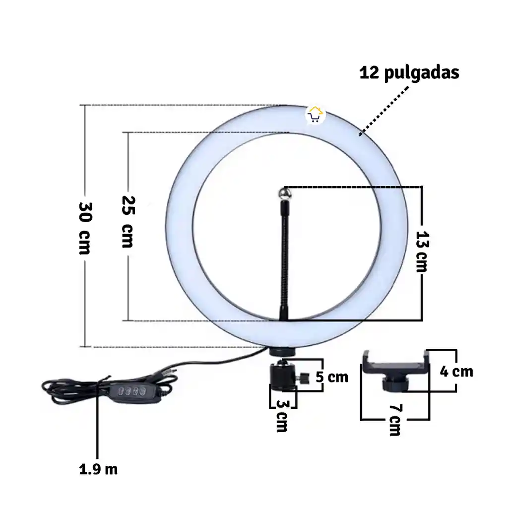 Aro De Luz Led Grande 30 Cm Trípode Graduable Base Celular