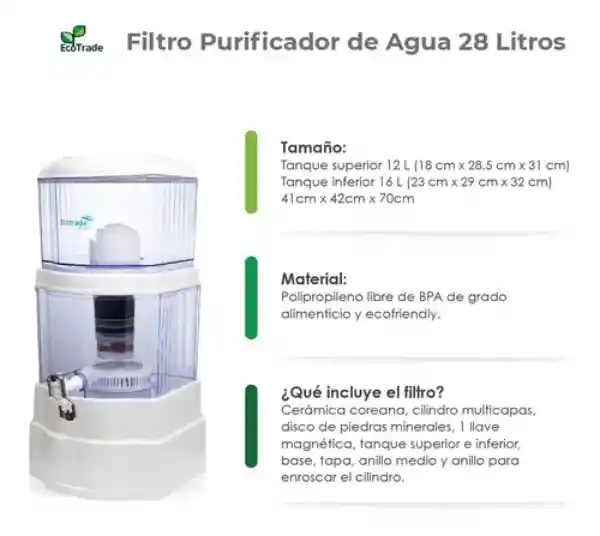 Filtro Purificador De Agua Bioenergetico Con Capacidad De 28 Litros