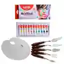 Set De Arte Oleo X12 Und + Espátula X5 Und + Paleta Ovalada