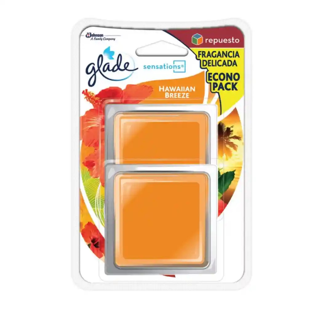 Glade ambientador en gel hawaiian breeze 2 repuestos, 16gr