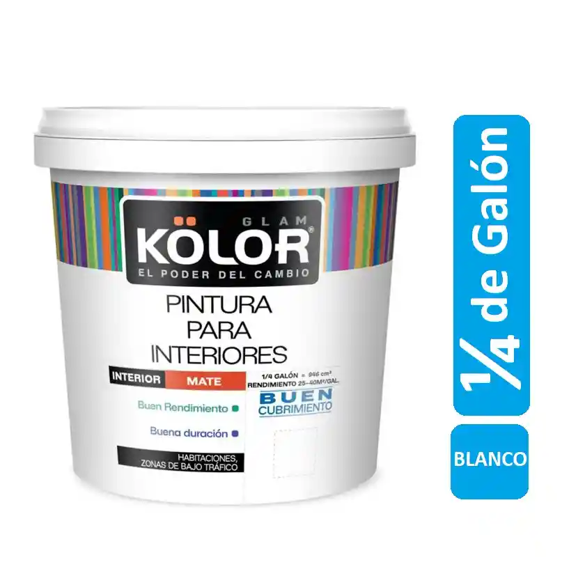 Pintura Blanca Para Interiores 1/4 De Galón Vinilo Color Blanco Mate Pinta Paredes