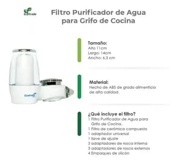 Filtro Purificador De Agua Para Grifo De Cocina Casero Mas Repuesto De Cerámica Coreana