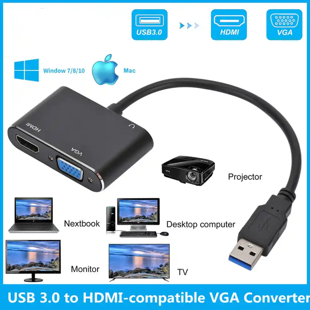 Adaptador De Video Usb 3.0 A Hdmi Y Vga Escritorio Extendido