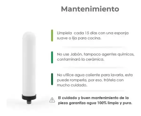 Repuesto De Cerámica Coreana De 10 Pulgadas Para Filtro Purificador Agua De Doble Filtración Para Capacidad De: 14,21,24,28 Litros