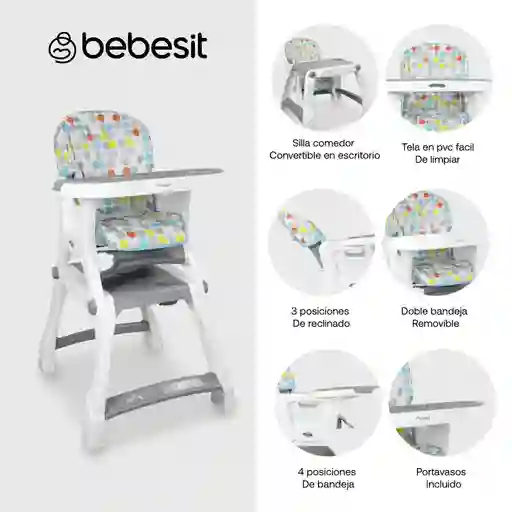 Silla Comedor Bebe Kinder City Gris 2 En 1