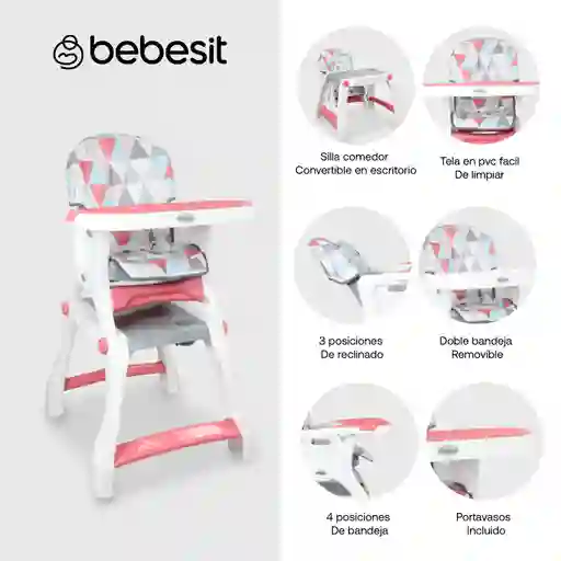 Silla Comedor Bebe Kinder City Rosa 2 En 1