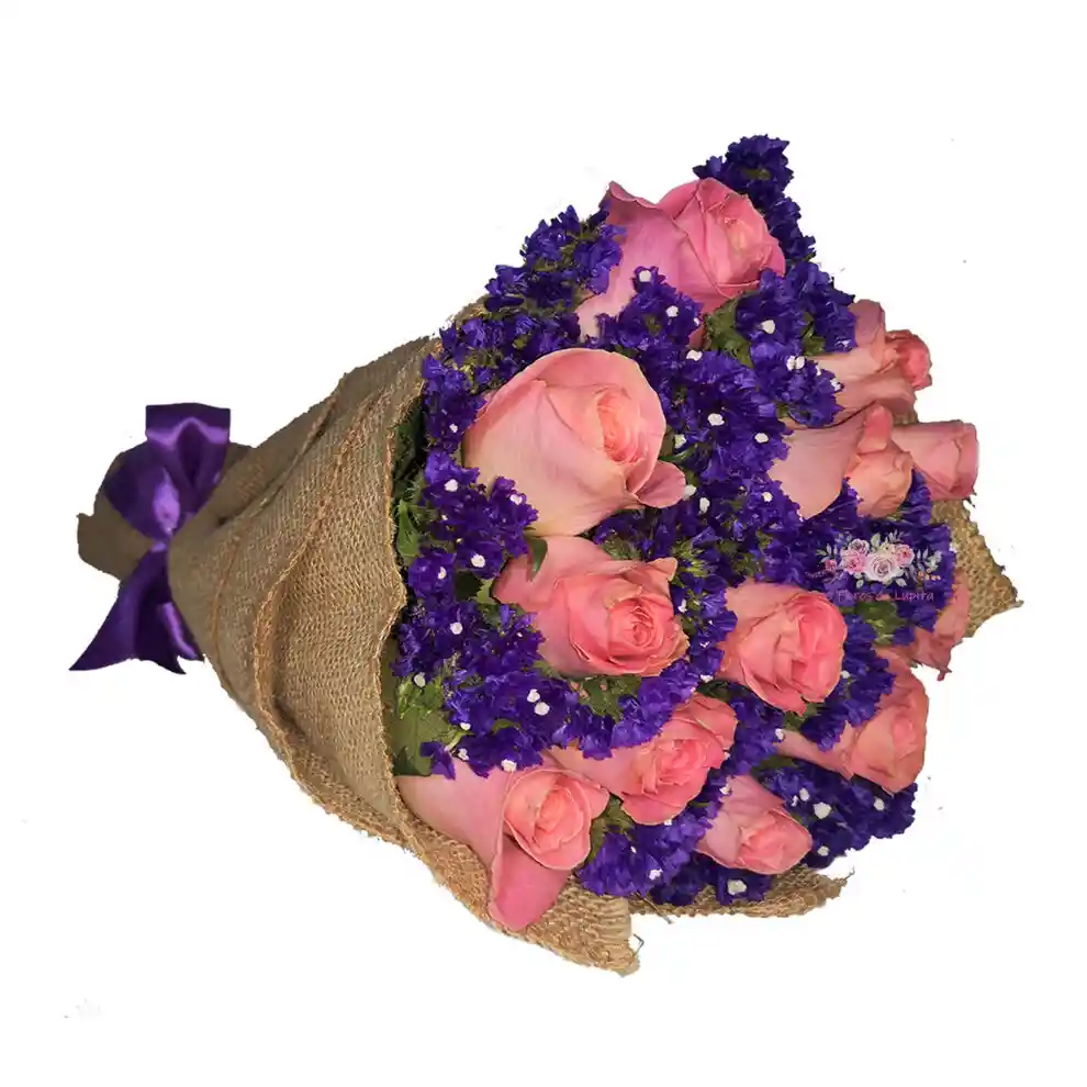 Rosas Rosadas Con Statis Morado