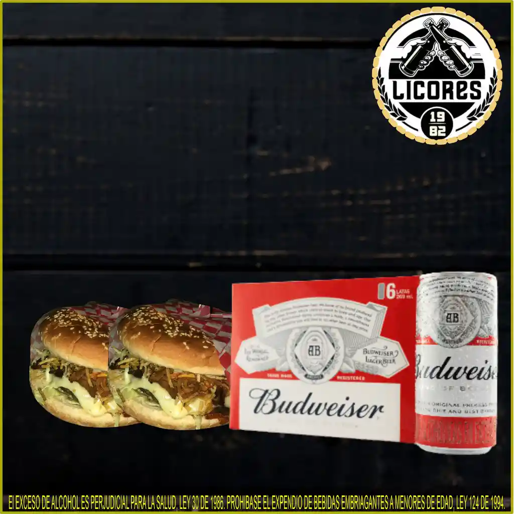 2 Hamburguesas Sencillas + Sixpack Budweiser