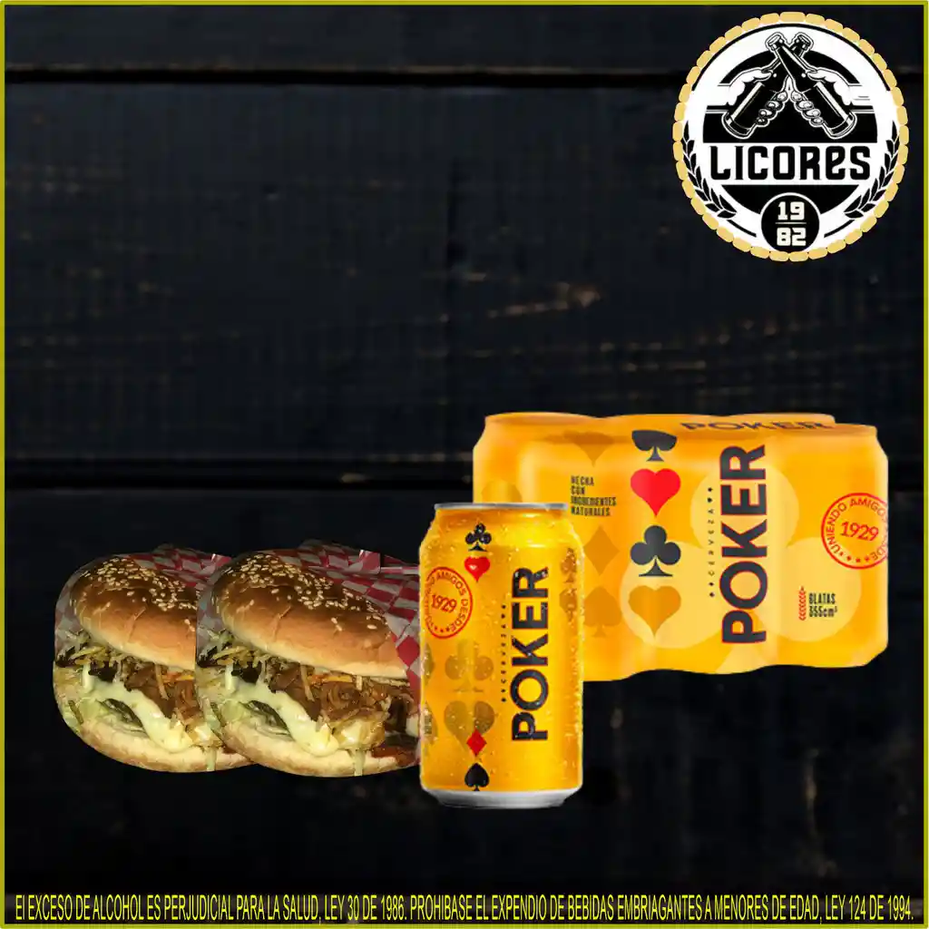 2 Hamburguesas Sencillas + Sixpack Poker